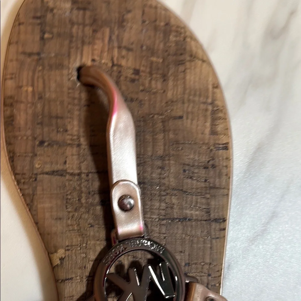 Michael Kors Rose Gold Logo Cork Thong Sandals Size 8